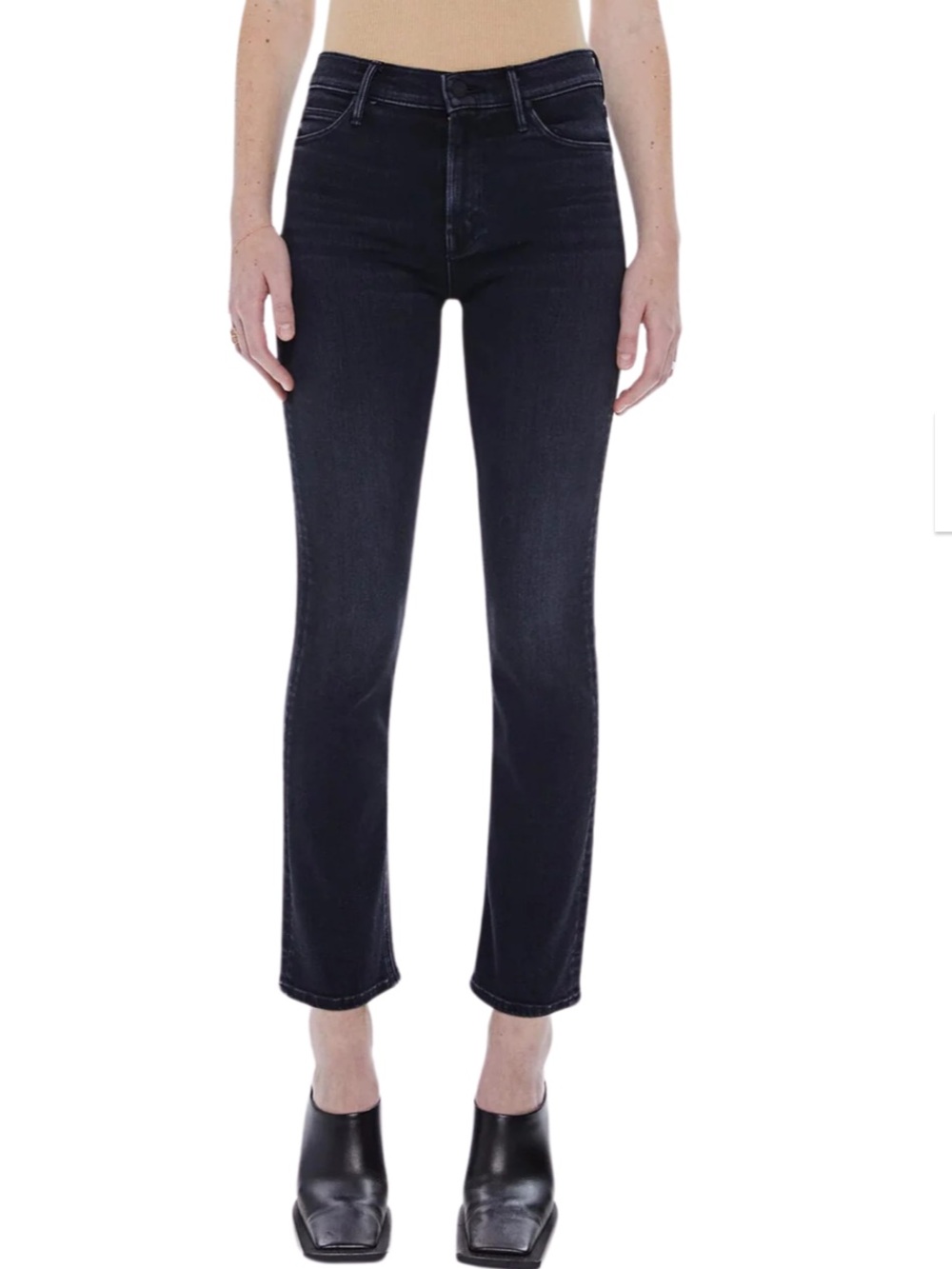 MOTHER Straight Leg High-Rise Jeans in Black Wash